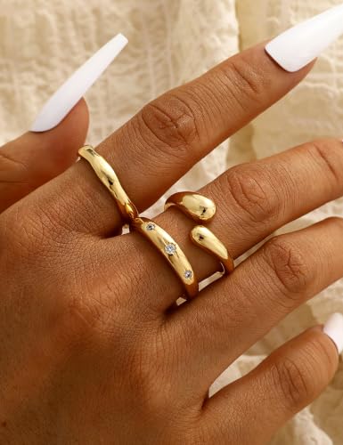 iF YOU Non Tarnish Chunky Gold Rings for Women, 14K Gold Plated Dainty Stackable Cross Cubic Zirconia Ring Set, Knuckle Stacking Pinky Thumb Ring Statement Wedding Bands Jewelry Size 4.5-10 - color: Gold-diamond cross