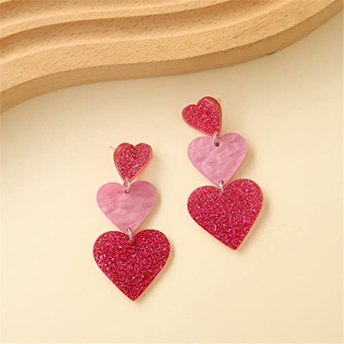 Set Heart Love Couple Colorful Stud Hoop Dangle Earrings 80 90s Retro Earrings Rectangle for Women Jewelry Gifts Geometric Valentine’s Day Neon Bright Fluorescence Costume - color: long red