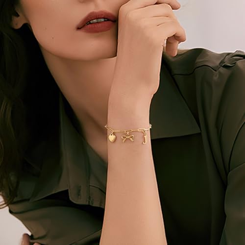 14K Gold Plated Bracelet for Women Simple Jewelry Initial A-Z Bracelet Dainty Chain Gifts for Women Birthday Unique Dainty Letter Charm Bracelet with Bow Anniversaries Gifts for Mother Her Jewelry Gift - style: O