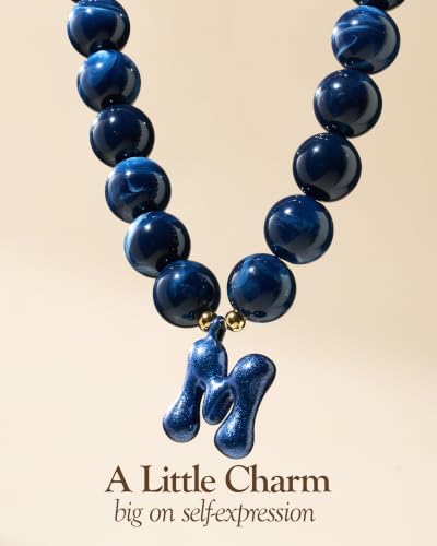 DoDoBeads Chunky Colorful Beaded Initial Necklace, Bubble Letter Choker | Gift box and dust pouch included; waterproof and sweat-resistant with real gold plated stainless steel hardware - color: Universe-M