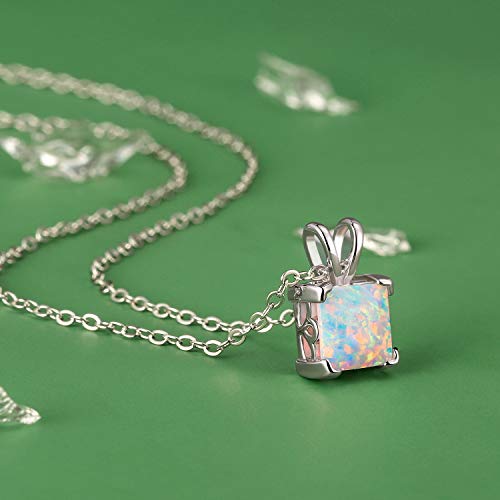 VOLUKA Created Opal/Amethyst/Mystic Topaz Pendant Necklace for Women,18K White/Rose Gold Plated Chain Wedding Engagement Jewelry Gift - color: F-Square opal necklace-w