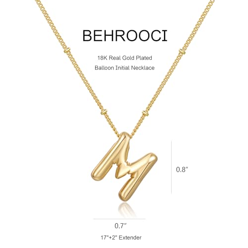 Gold Bubble Initial Necklace for Women Balloon Letter Necklace 18K Gold Plated Dainty Alphabet Pendant Puffy Name Personal Necklace - color: M