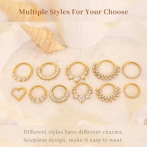 Cartilage Daith Earrings For Women Small 14K Gold Plated Hoop Hypoallergenic Helix Piercing Huggie Surgical Steel Diamond Implant Cubic Zirconia Prom Gift Jewelry - color: Style3-Gold, size: 16g-10mm