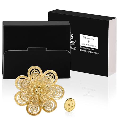 18K Gold Tone lapel Pins Brooch for Men Suit, Metal Flower Brooch Pins for Women, Mens Suit Accessories on Wedding Birthday Anniversary Father's Day. - color: flower-2