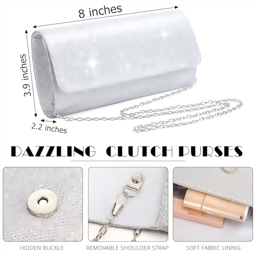 4 Pcs Silver Clutch Purse Jewelry Set for Women Rave Accessories Evening Rhinestone Purse Silver for Bride Wedding - style: Elegant Style