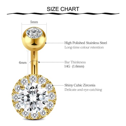 VCMART Belly Button Ring Short Bar Belly Ring Short Belly Button Rings Surgical Steel 6mm Belly Rings for Women Small Belly Button Piercing Navel Rings Piercing Jewelry - color: C1 -gold