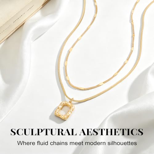 14K Gold/Silver Plated Dainty Snake Chain Layered Necklace for Women | Irregular Oval Pendant Minimalist Dainty Statement Gold Layering Everyday Jewelry - color: Gold - Light
