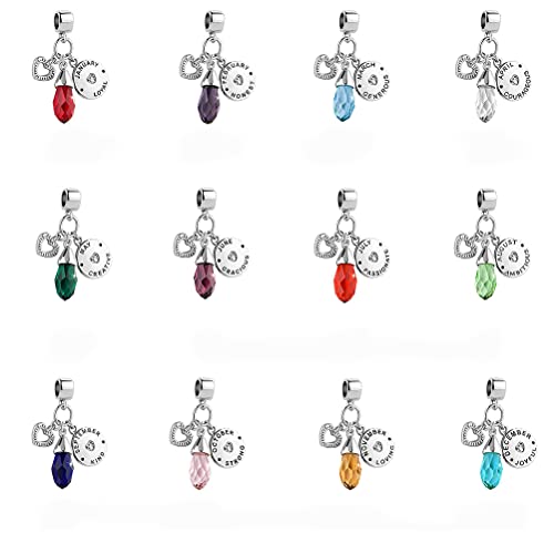 GMXLin Birthstone Birthday Charms Teardrop Love Heart Dangle Bead Compatible With Pandora Charms Bracelets - style: May Birthstone