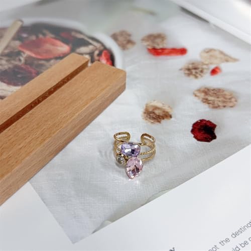 Geometric CZ Crystal Statement Rings for Women Ladies Stainless Steel Gold-Tone Plated Wedding Band Adjustable Open Gemstone Comfort Fit Finger Stacking Cocktail Party Ring Stylish Holiday Jewelry