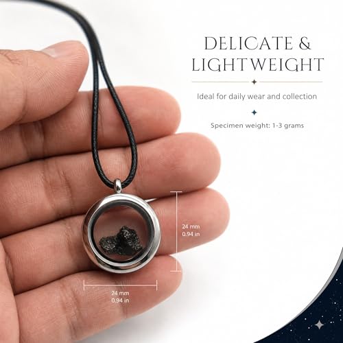 Campo del Cielo Meteorite Necklace - Genuine Argentine Iron Meteorite Pendant in Sterling Silver Round Locket Box - Unique Space Jewelry Gift for Women Men - 1-3g in Elegant Gift Box