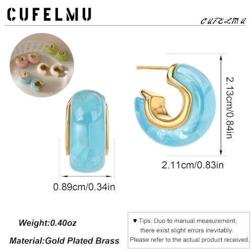 Chunky Hoop Earrings for Women, Lightweight Statement Daily Wear Gifts - color: Blue C