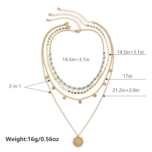 Dainty Layered Choker Necklace Bohemian Turquoise Necklace 14K Gold Plated Dainty Y Pendant Necklace Beach Fashion Pendant Choker - color: Gold-B