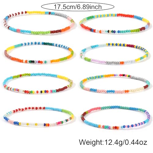 Gold Seed Beaded Stack Bracelets for Women,Handmade Stackable Stretch Colorful Ball Fall Jewelry Friendship Accessories Gift - color: rainbow