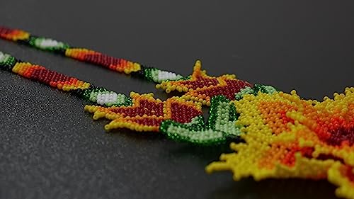 Handmade beaded Native native american style huichol glass seed bead Necklace Collar de cuentas nativas al estilo mexicano de los artesanos regalos para mujeres - color: Mehroon yellow & Green
