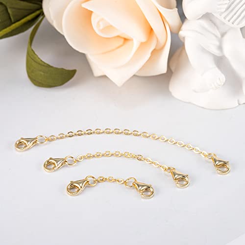 3 Pcs 925 Sterling Silver Necklace Extenders Gold Plated Durable Strong Removable Necklace Bracelet Anklet Extension Chain Extenders for Jewelry Making 1 2 3 Inch - color: Gold