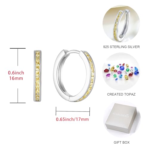 Starchenie Huggie Hoop Earrings for Women 925 Sterling Silver Princess Cut Birthstones Jewelry Gift - color: 11-Topaz-Nov