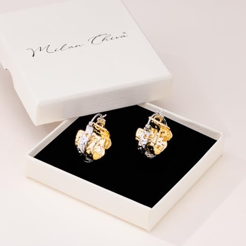 Milan Chiva 14K Gold Plated Small Huggie Dangle Earrings | Lightweight Trendy Heart Dainty Jewelry Hypoallergenic Chunky Gold Hoops Earrings Jewelry Mothers Day Gift for Women - color: D-White Gold