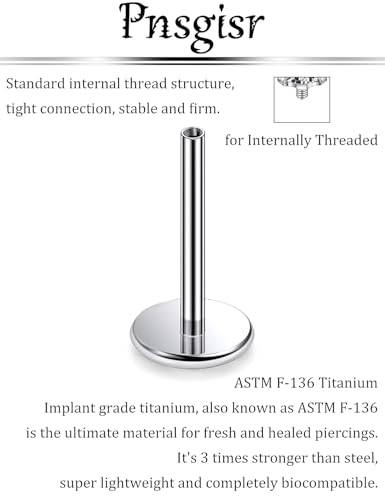 F136 Titanium 20/18/16G Threaded/Threadless Flat Earring Back Converter Kit Nose Lip Rings Medusa Labret Flatback Posts Cartilage Helix Conch Tragus Stud Piercing Jewelry Bar for Women Men - color: Internally Threaded, size: 20g, 5/16in