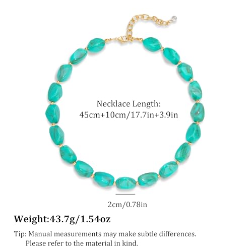 Boho Chunky Beaded Necklace for Women Lightweight Resin Beads for Summer Beach & Vacation Trendy Statement Jewelry Gift for Her - color: Blue green