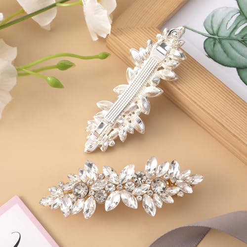 Joez Wonderful 2 Pcs Rhinestone Hair Clips, Silver Bridal Hair Accessories for Women, Sparkly Crystal Hair Pins, Fancy Flower Hair Barrettes for Wedding, Bride (Gold, Silver) - color: Rhinestone (Gold, Silver)