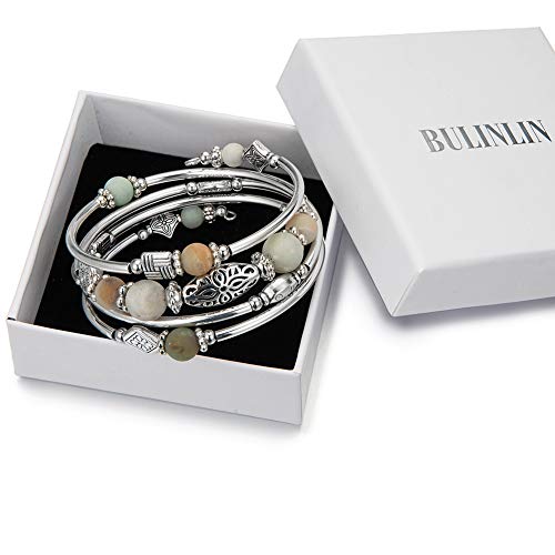 BULINLIN Layered Wrap Bangle Turquoise Bracelet - Bead Bracelet with Natural Agate Stone, Gifts For Women - color: 03-Green