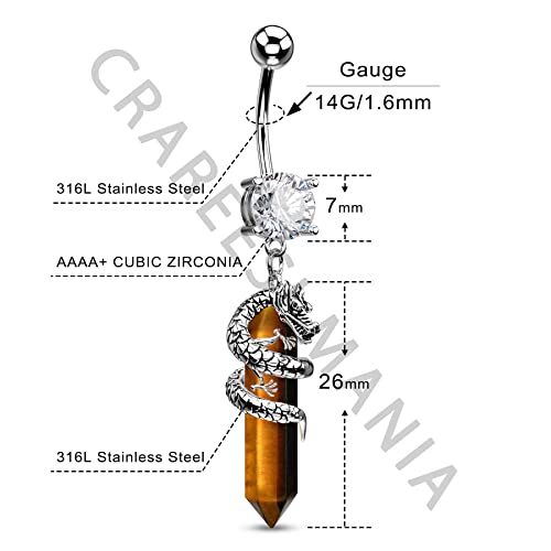 Halloween Belly Button Ring 14G Dragon Dangle Belly Ring Burn Silver Navel Piercing Jewelry Purple Belly Button Piercing - color: Tiger-Eye