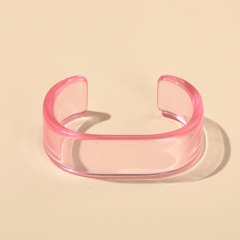 Acrylic Colorful Resin Open Bracelet Geometric Simple Transparent Wide Cuff Bangle for Women Lightweight Colorful Chunky Thick Thin Wide Face Resin Acrylic Cuff Bangle Jewelry - color: Pink