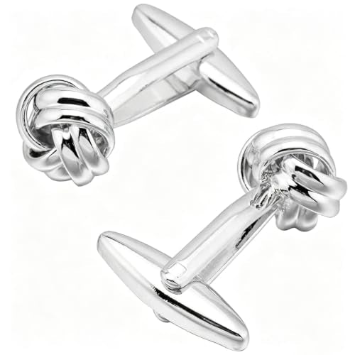 Knot Cufflinks in Gift Box Cuff Links for Men Lady Daily Wear Shirt | Men's Women Cufflink Set Jewelry for Wedding Party Prom Office Formal or Casual Business Tuxedo Dress, Easy to Put on - style: Silver Tone Knot