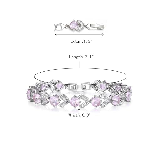 Crysdue Marquise Teardrop Cubic Zirconia Wedding Bridal & Prom Tennis Bracelets for Brides Bridesmaids, Silver/Gold/Rose Gold Plated Bracelet Gifts for Women - style: O_Pink 7.1-8.2 Inch