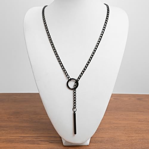 sroyte Slip Chain Necklaces for Women,Stainless Steel O-Ring Adjustable Lariat Y-Necklace,Punk Gothic Cuban Collar Choker Necklace for women - size: 31"
