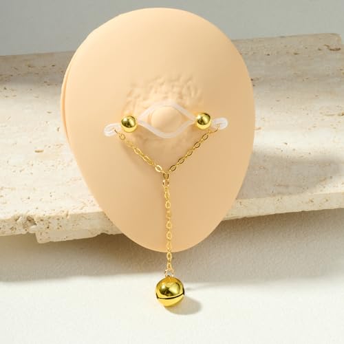 Longita Silver Gold Fake Nipple Rings Non Piercing Nipple Jewelry with Chain Adjustable Elastic Nooses Non Pierced Faux Body Jewelry for Women Men Comfortable Valentine's Day - color: B2- chain - gold