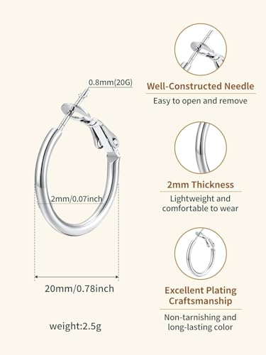 FindChic Thin Hoop Earrings for Women,Silver/Black/Gold Plated 20-100mm - color: Silver, size: 20mm