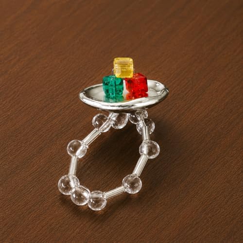 Cute Fried Egg Beaded Ring for Women, Handmade Y2K Adjustable Stretch Ring, Colorful Acrylic Statement Jewelry for Daily Wear