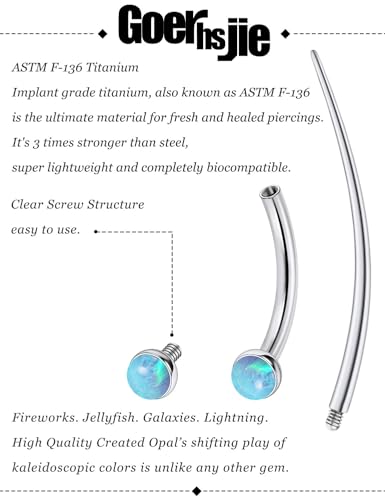 F136 Titanium 16g 6/8/10mm Opal Eyebrow/Rook/Snug/Vertical-Labret/VCH/Snake-Eyes/Anti-Tragus/Christina/Daith/Belly-Button/Bridge/Hood/Surface Curved Barbell Piercing Jewelry for Women Men - color: Blue, size: 10mm=3/8in