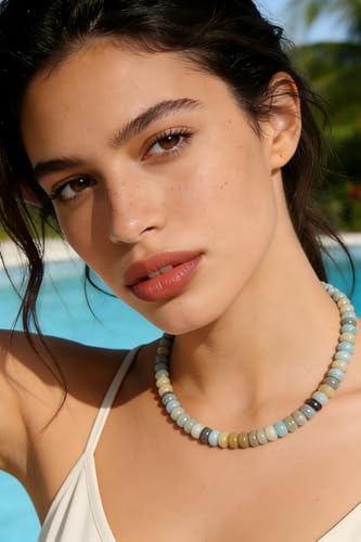 Beaded Necklace for Women,5x8mm Natural Amazonite Stone Beads,Boho Jewelry | Boho style for women who love natural colors, casual summer outfits, and easy everyday jewelry