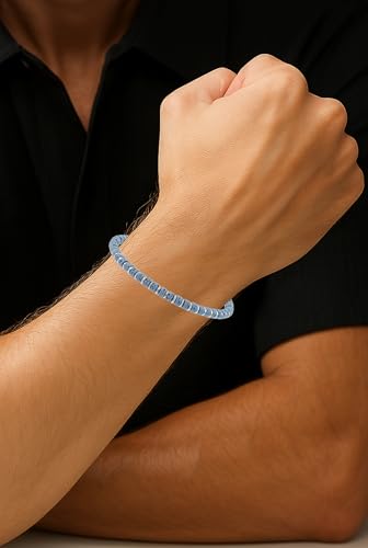 Beaded Bracelet for Men and Women – Natural Lava Gemstone Bracelet, Hematite and Stainless Steel – Adjustable, Durable and Elegant – Made in Italy - color: Turquoise