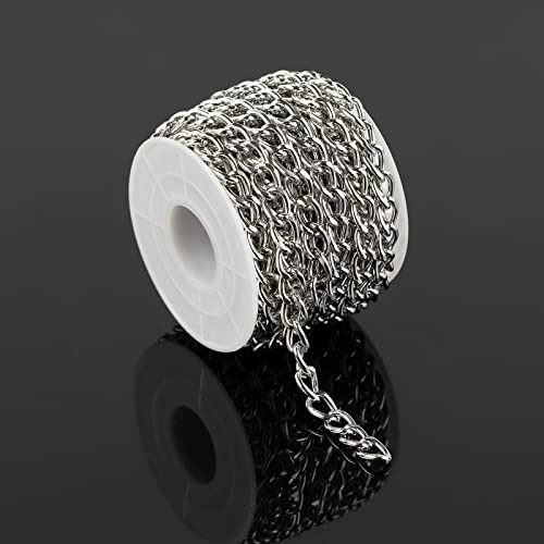 16.4 Feet Twisted Curb Chain Links Silver Plated Aluminum Bracelet Necklace Chain Bulk for DIY Craft Jewelry Making with Lobster Clasps and Jump Rings - color: 7×10mm-Silver