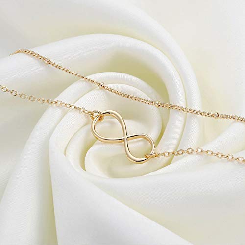 Dainty Gold Bracelets for Women, 14K Gold Plated Adjustable Layered Beads Bracelet Cute Evil Eye Oval Chain Pearl Bar Turtle Gold Bracelets for Women Jewelry - style: Infinity&Beads Chain
