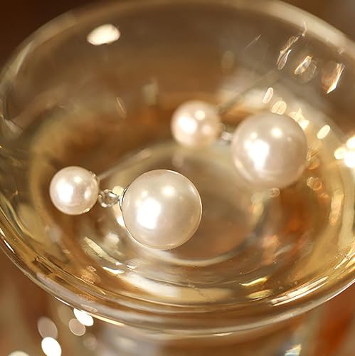 Double Pearl Drop Earrings for Women 925 Sterling Silver | 18k Gold Plated Big Large Pearl Dangle Earrings Pearl Dangling Stud Earring Bridal Wedding Jewelry Birthday Gifts for Mom - color: D-Silver