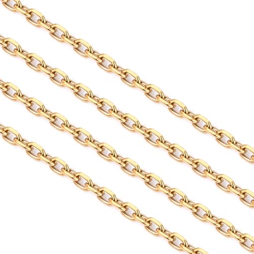 24PCS 18K Gold Plated Rolo Cable Chain Necklace Bulk for Jewelry Making | 1.5mm 18 inch Finished Stainless Steel Oval Cable Link Chains for Necklace DIY Craft - color: 1.5mm Gold Color