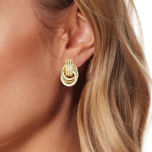 Geometric Rectangle Gold Plated Stud Earrings Irregular Hammered Chunky Statement Square Earrings for Women Trendy - color: Gold Mini