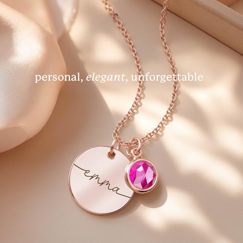 Custom Name Necklace with Birthstone for Women - Personalized Gift - Custom Birthday Gifts for Women, Mom, Grandma, Mama - Customized Name Plate Necklaces for Her - Jewlery Birthstone Charm