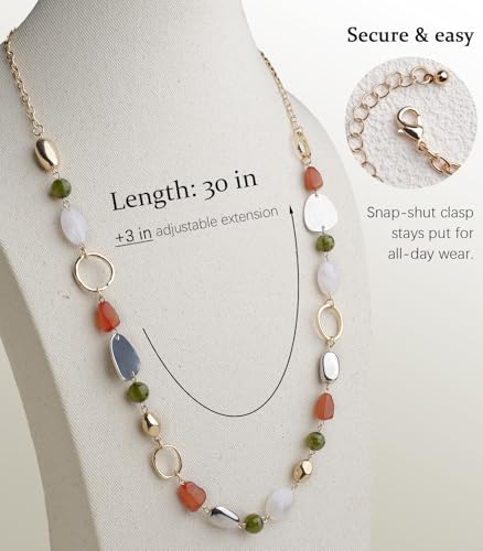 Long Gold Boho Necklaces for Women Beaded Statement Chain Long Necklace Gold Costume Jewelry Birthday Gifts for Her - color: 93-Brown Green