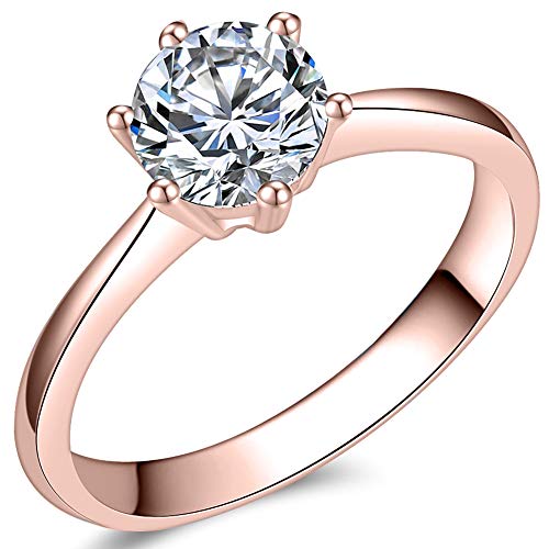 Jude Jewelers Size 3-13 1.0 Carat Classical Stainless Steel Solitaire Wedding Engagement Proposal Statement Ring - color: Rose Gold