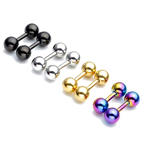 Zysta 4 Pairs Stainless Steel 14/16G Mixed Colors Body Piercing Barbells 6-16mm Post Studs Earring NippleTongue Helix Tragus Cartilage Labret Medusa Lip Eyebrow Straight Bar Ball Screw … - color: 6mm Ball,6mm Post