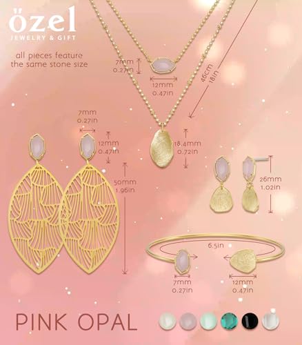 OZEL – Women’s Gold Cuff Bracelets – 18K Gold Plated Textured Bangles with Multi-Color Crystal & Rhinestone Accents – Layered Stacking Jewelry - color: Pink Opal