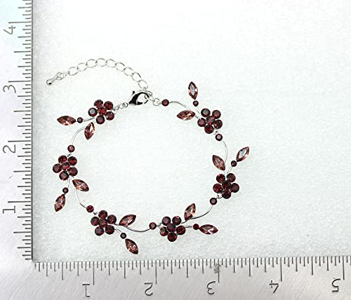 Faship Gorgeous Rhinestone Crystal Floral Necklace Earrings Set - color: Burgundy / Matching Bracelet