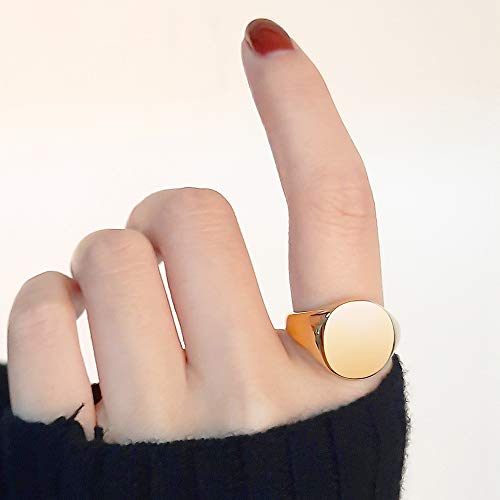 Jude Jewelers Stainless Steel Classical Simple Plain Round Signet Style Pinky Wedding Statement Promise Anniversary Ring - color: Gold