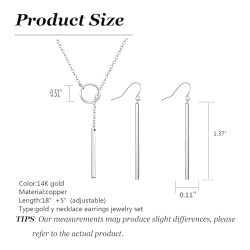 Dcfywl731 Minimal Dainty Gold Plated Dangle Earrings Layered Bar Pendant Neckalce Gold Long Y-Necklace Gold Earrings and Necklaces Set Delicate Lariat Chain Jewelry for Women - color: C3: sliver jewelry set