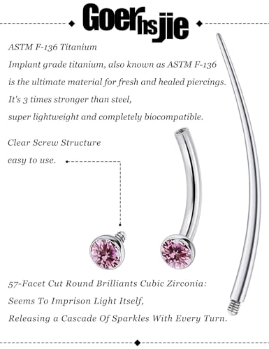 F136 Titanium 16g 6/8/10mm Eyebrow/Rook/Snug/Vertical-Labret/VCH/Snake-Eyes/Anti-Tragus/Christina/Daith/Belly-Button/Bridge/Hood/Surface Curved Barbell Piercing Jewelry for Women Men - color: Pink, size: 8 mm (5/16 in)